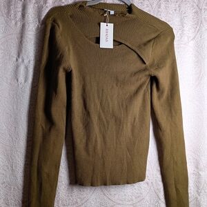 RIHOAS Ribbed Brown Knit Top